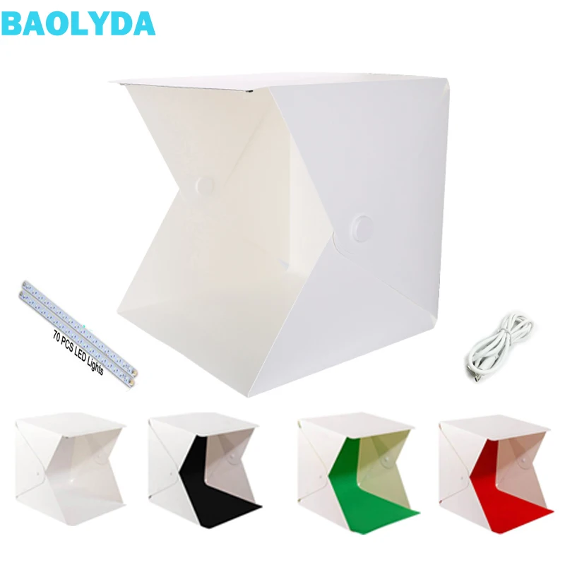 

Baolyda New 40* 40cm 2 LED Photo Box Studio Photography Portable Folding Lightbox with 4 Color Photo Backdrops Studio Softbox