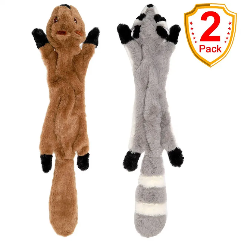 

2Pack Squeaky Dog Toys Set with Squirrel and Raccoon No Stuffing Plush Chew Toys for Medium and Large Dogs