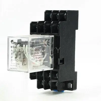 

MY4J AC 12V Coil 5A Electromagnetic Relay 14 Pin 4PDT 4 NO 4 NC w Base Socket