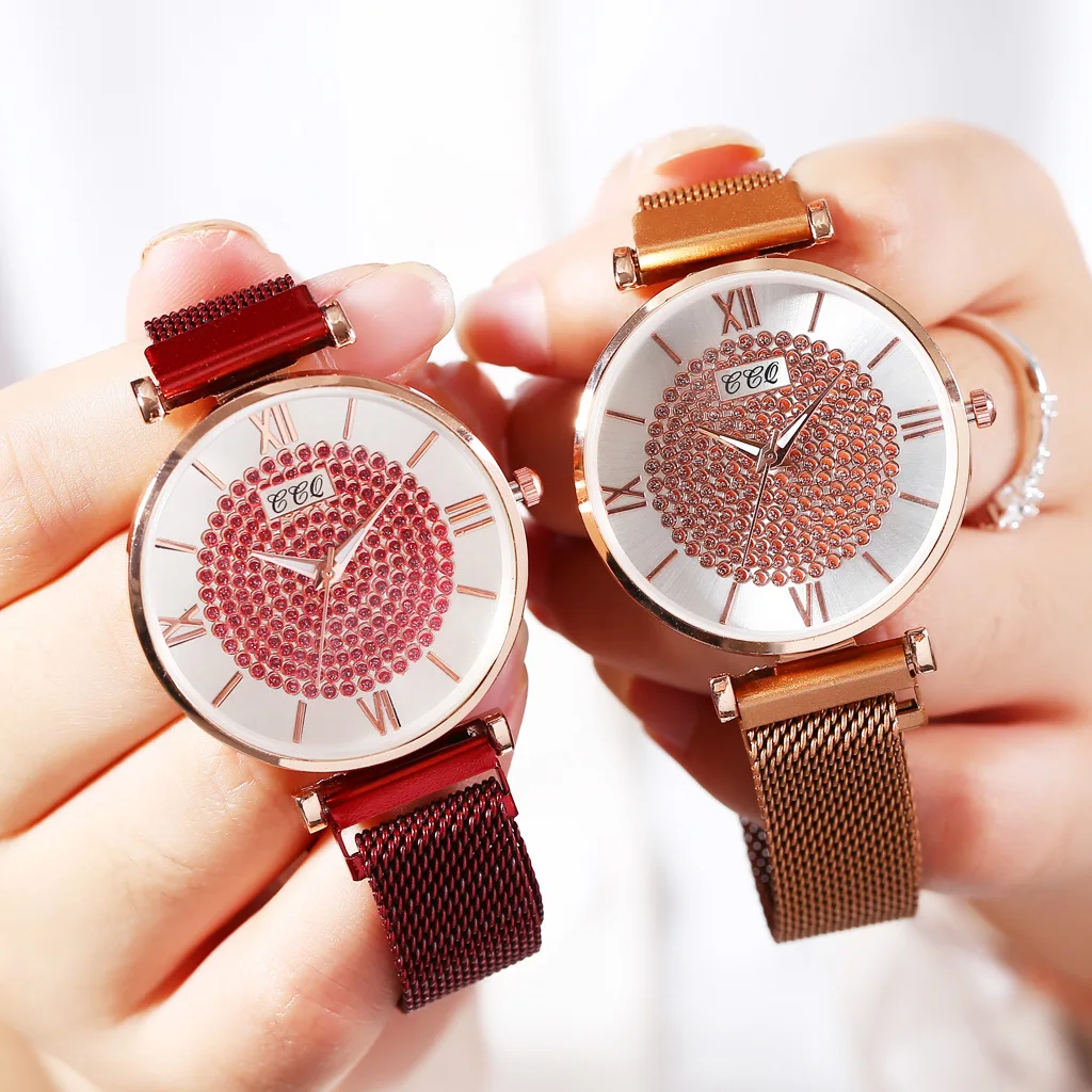

Gypsophila Diamond Ladies Watches Luxury Rhinestone Starry Dial Girls Watches Womans Magnetic Quartz Waterproof Clock bayan saat