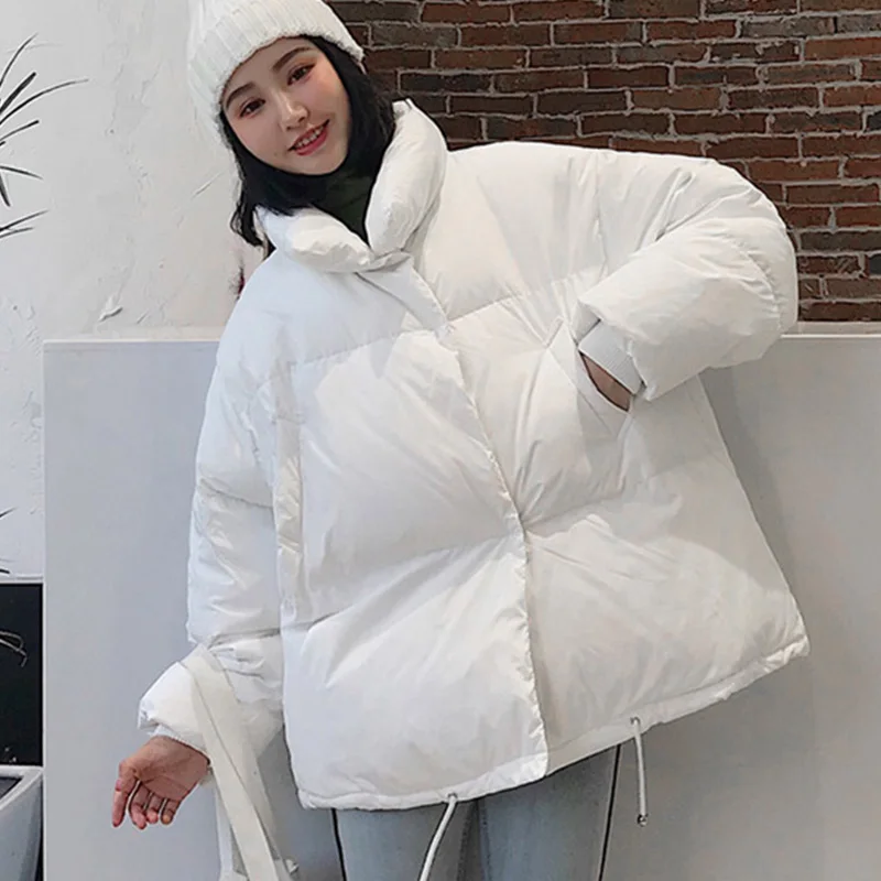 Зимняя утепленная женская куртка-парка в Корейском стиле с воротником-стойкой и хлопковой подкладкой, Женское пальто, дутые утепленные куртки для женщин - Цвет: Белый