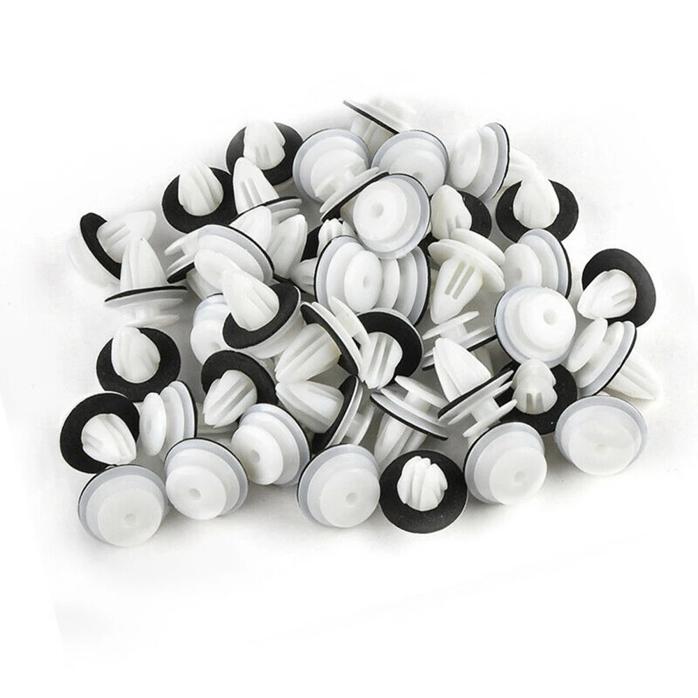 

100pcs Car Door Panel Clips Buckle With Seal Ring White Plastic Clips Fasteners New