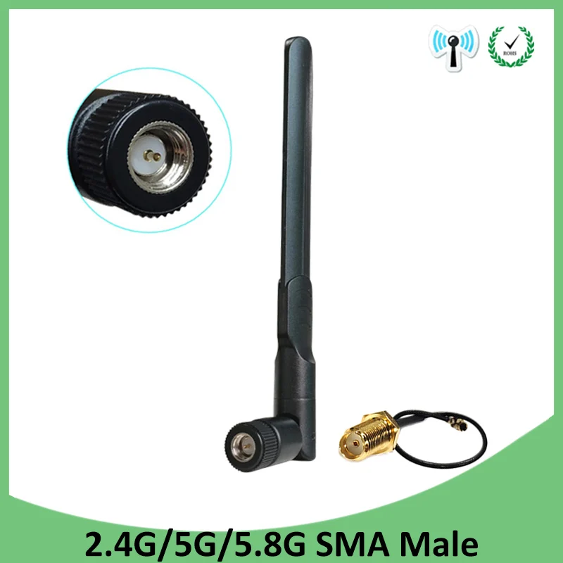 

5pcs 2.4GHz 5GHz 5.8Ghz Antenna 5dBi SMA Male Connector Dual Band wifi Antena + 21cm RP-SMA Male Pigtail Cable
