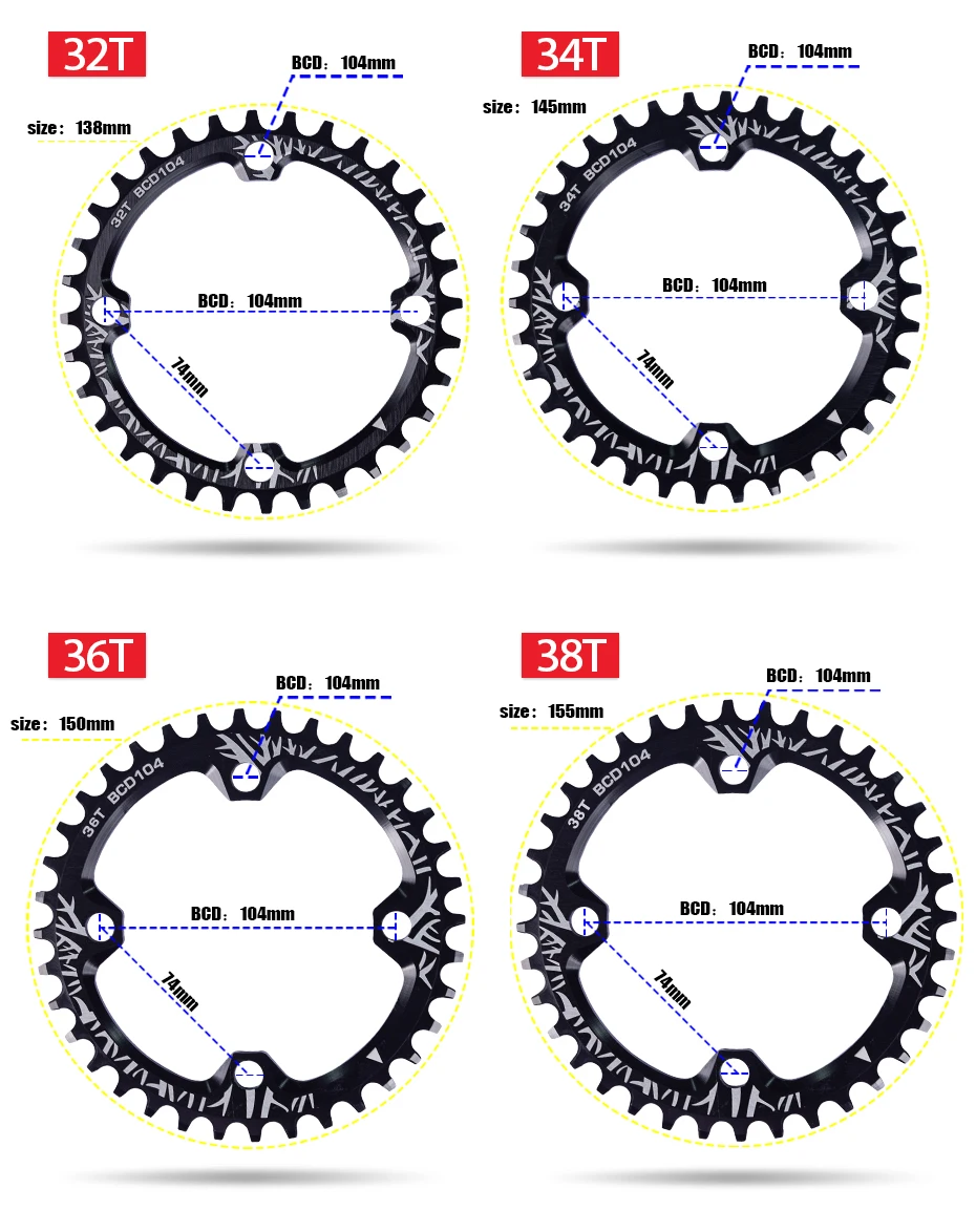 MTB шатун для дорожного велосипеда 96BCD/104BCD круглой формы узкий широкий 32 T/34 T/36 T/38 T круг коленчатого вала одна пластина цепного колеса части цикла