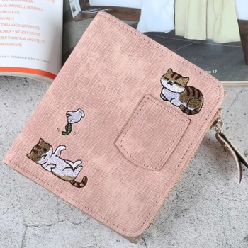 

2020 Luxury Embroidery Cat Wallet Women Purse Coin Pocket Kawaii Leather Women Wallets Money Bag Card Holder Girls Clutch