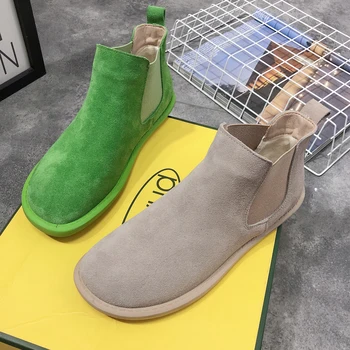

European and American retro leather frosted Martin boots casual lazy single shoes bare boots flat ankle boots women's shoes