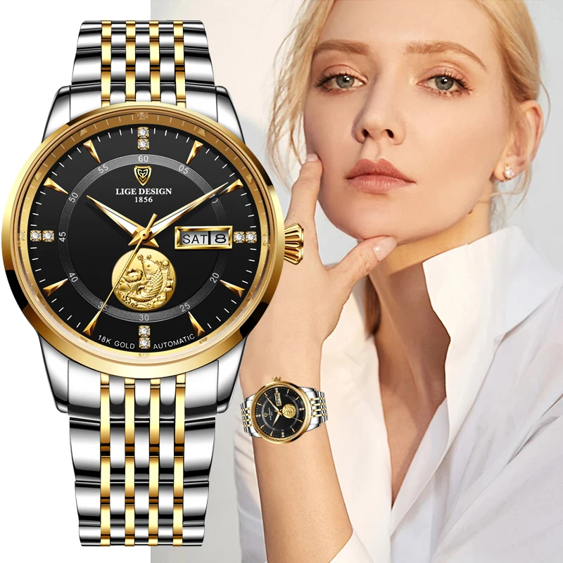 LIGE New Creative Goldfish Women Watch Top Brand Luxury Mechanical
