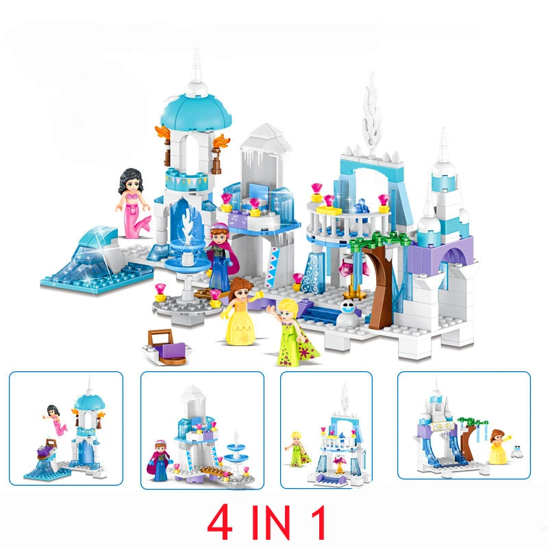 LELE 37024 4 в 1 принцесса Русалка Эльза Анна ледяной замок модель строительные блоки Кирпич совместимы Playmobil игрушки для детей