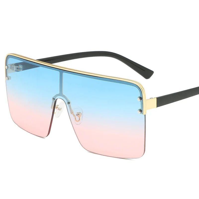 Luxury Retro Square Sunglasses Women Brand Designer Oversized Semi-Rimless Sunglasses Metal Siamese Sunglasses for Men UV400 - Цвет линз: 5703-3