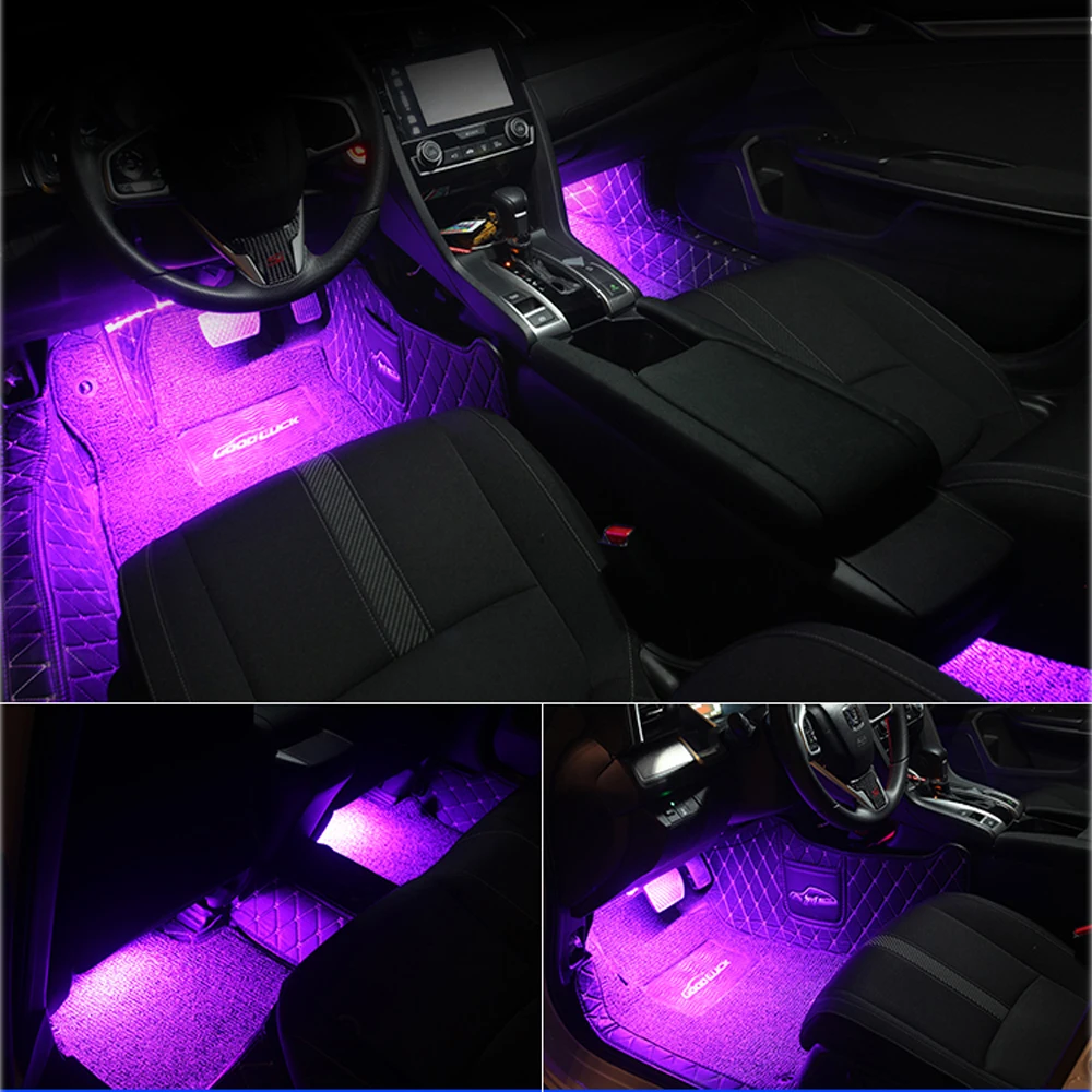 4 шт./компл. RGB 7 цветов 9SMD 5050 светодиодный неоновая лента атмосферный свет музыка дистанционное управление салона автомобиля модные украшения