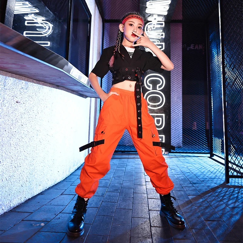 Girls Streetwear Outfits Street Dance Costume Crop Tops Sweatpants Jazz
