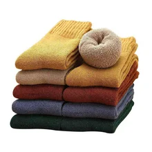 5 пара/лот зимние носки Для женщин шерстяные толстые носки; теплые хлопчатобумажные носки с полосками для девочек мода высокое качество твердое Повседневное платье, носки