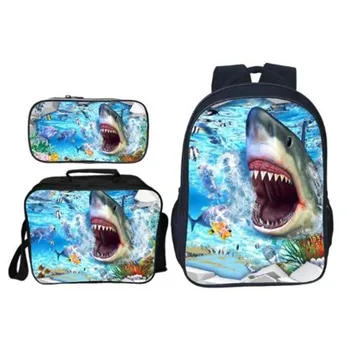 

Cool Printing Shark Attack Backpacks Set for School Children Boys Girls Student Kids Book Bagpack Mochila Escolar Curel Fancl