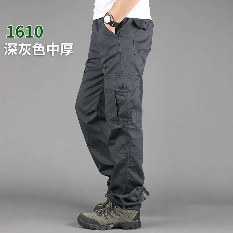 Outdoor Climbing Fishing Camp Multi-pocket Military Cargo Pants Spring Autumn Men Sports Cotton Tactical Army Trousers Overalls - Цвет: 1610 Grey