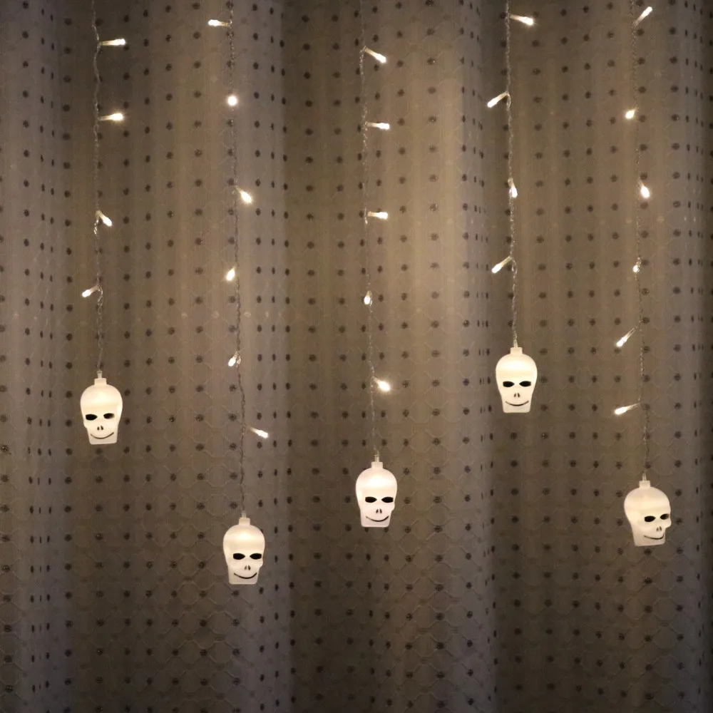 3,5 м 96 Светодиодный Хэллоуин занавеска с черепами светящаяся гирлянда Призрак Череп декоративные огни Фея светодиодный гирлянда для наружной и внутренней подсветки декоративный