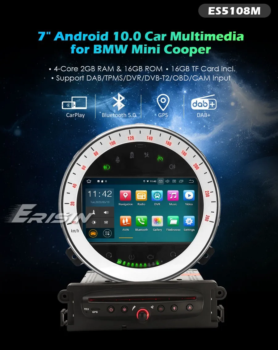 Erisin ERISIN ES5108M AUTORADIO MINI COOPER Android 10 NAVIGATORE GPS Wi-Fi 4G DVD USB 