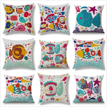 

Cartoon Sea Animal Fish Sofa Cushion Cover Throw Pillow Case Children Room Decor