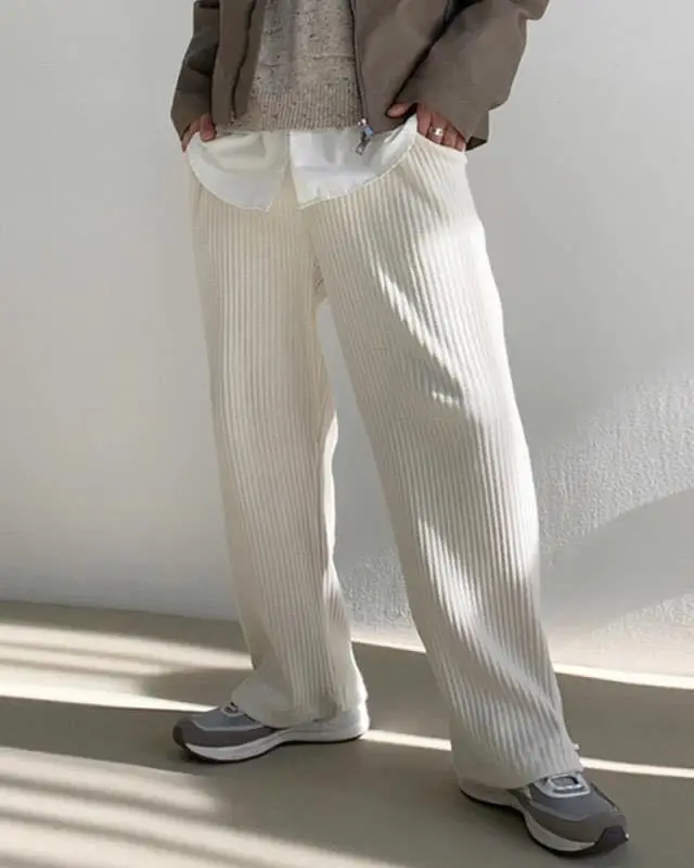 Men'S Harajuku Jogger Sweatpants Loose Off-White Corduroy Wide Leg Pants Streetwear Men'S Fashion Striped Pants Trendy Ins 2021