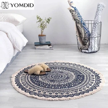 

Round Mat Bedroom Carpets Cotton Linen Doormat Geometric Pattern Mandala Pattern Rug For Sofa Door Vintage Plain Mats Home Decor