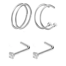 Новинка, 6 шт., для женщин, нержавеющая сталь, ноздри, нос, обруч, манжета, кольца шпильки, клипса, поддельная серьга в нос, пирсинг, кристалл, модное ювелирное изделие для тела