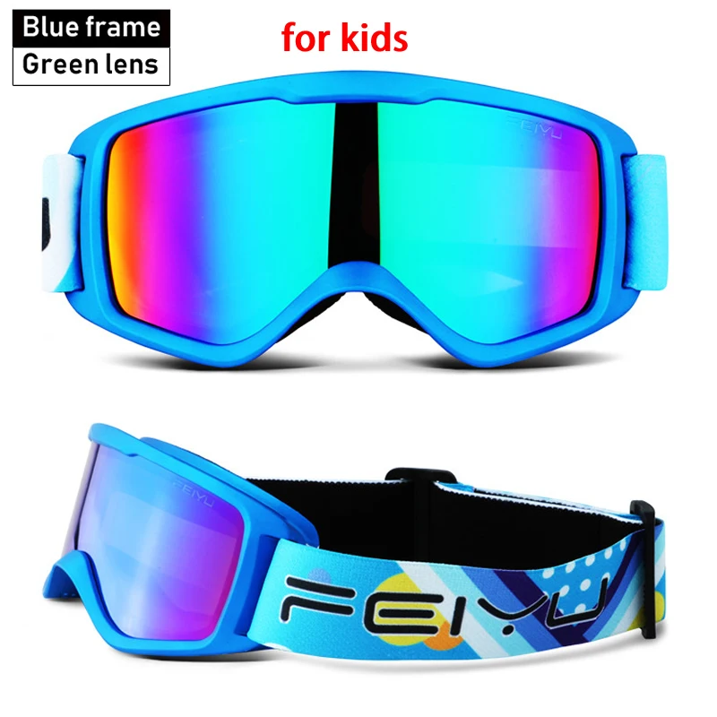 Двойные линзы Анти-Туман Лыжные очки мягкие ТПУ цилиндрические лобовое стекло лыжные очки для взрослых детей Спорт на открытом воздухе альпинистские - Цвет: Blue for Kids