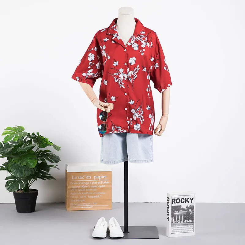 DIMANAF Summer Plus Size Women Blouse Shirts Lady Tops Tunic Button Casual Loose Print Floral Beach Style Holiday Clothing 2020 - 4.00065E+12