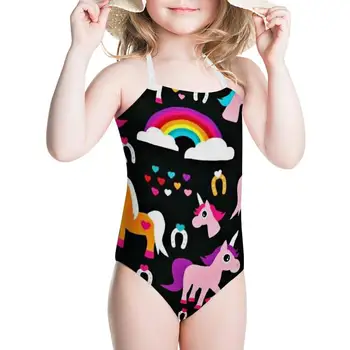 

HYCOOL One Piece Swimsuits for Teen Girl Cartoon Heart Shape Rainbow Unicorn Print Kids Swimwear Children Swimming Bathing Suit