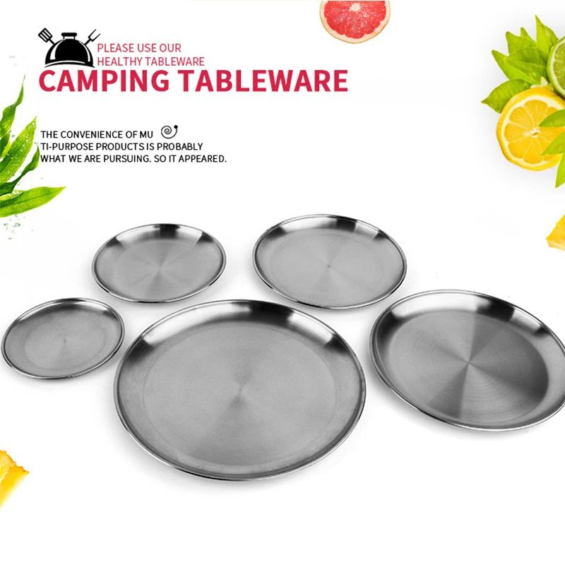 

High Good Quality Stainless Steel Plate Single Layer Hairline Finish Mirror Finish Thickened Barbecue Bone Tableware Dish 1/5pcs