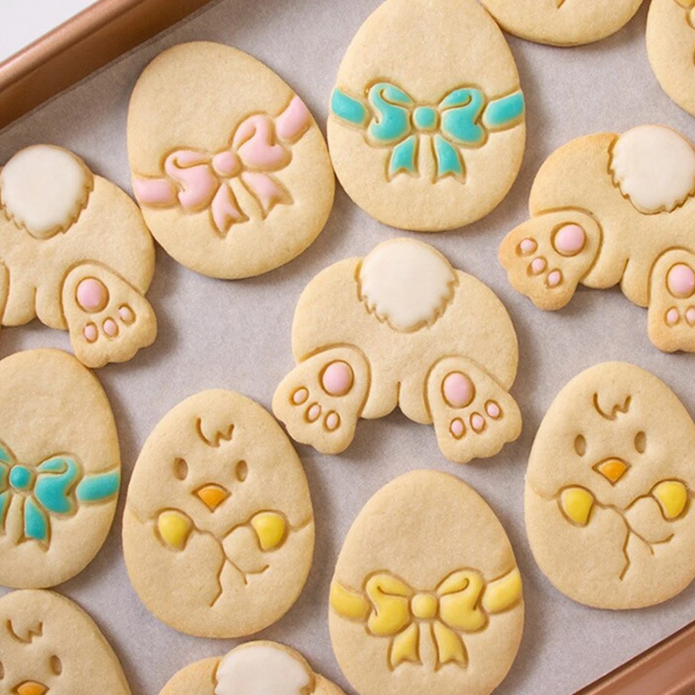 Easter Chick Egg Bunny Rabbit Shaped Embosser Mold Leaf Dog Clover Cat Shaped Fondant Cookie Cutter Biscuit Mold Baking