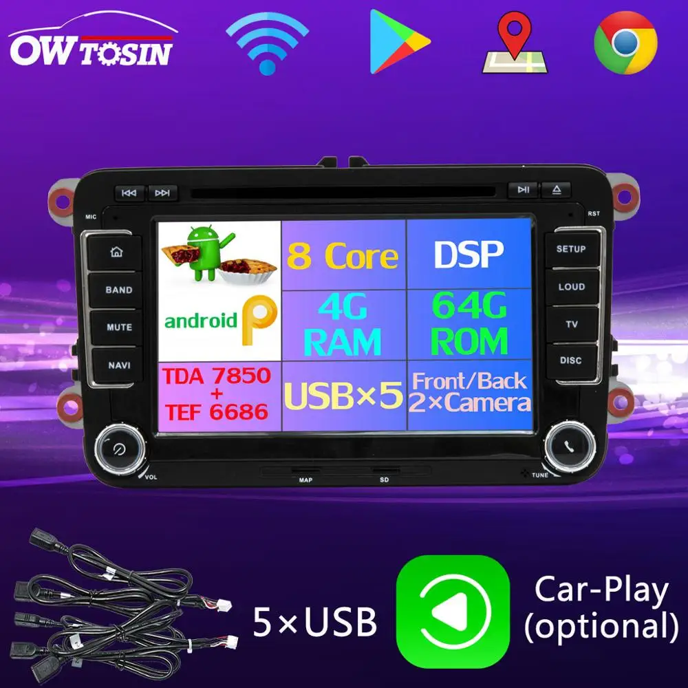 Автомагнитола PX6 с восьмиядерным процессором Android 9 0 4 Гб + 64 ГБ USBx5 для Volkswagen VW Passat B6