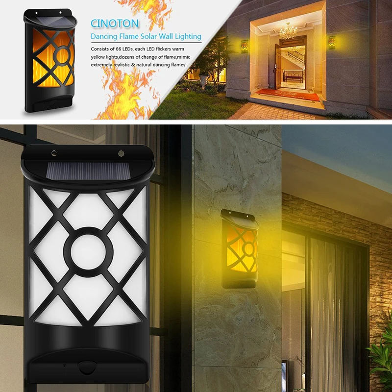 

Solar Wall Lights Flame Effect Lamp Home Outdoor Fashion Fire Light Light-Controlled Waterproof Creative Decoration Flame Light