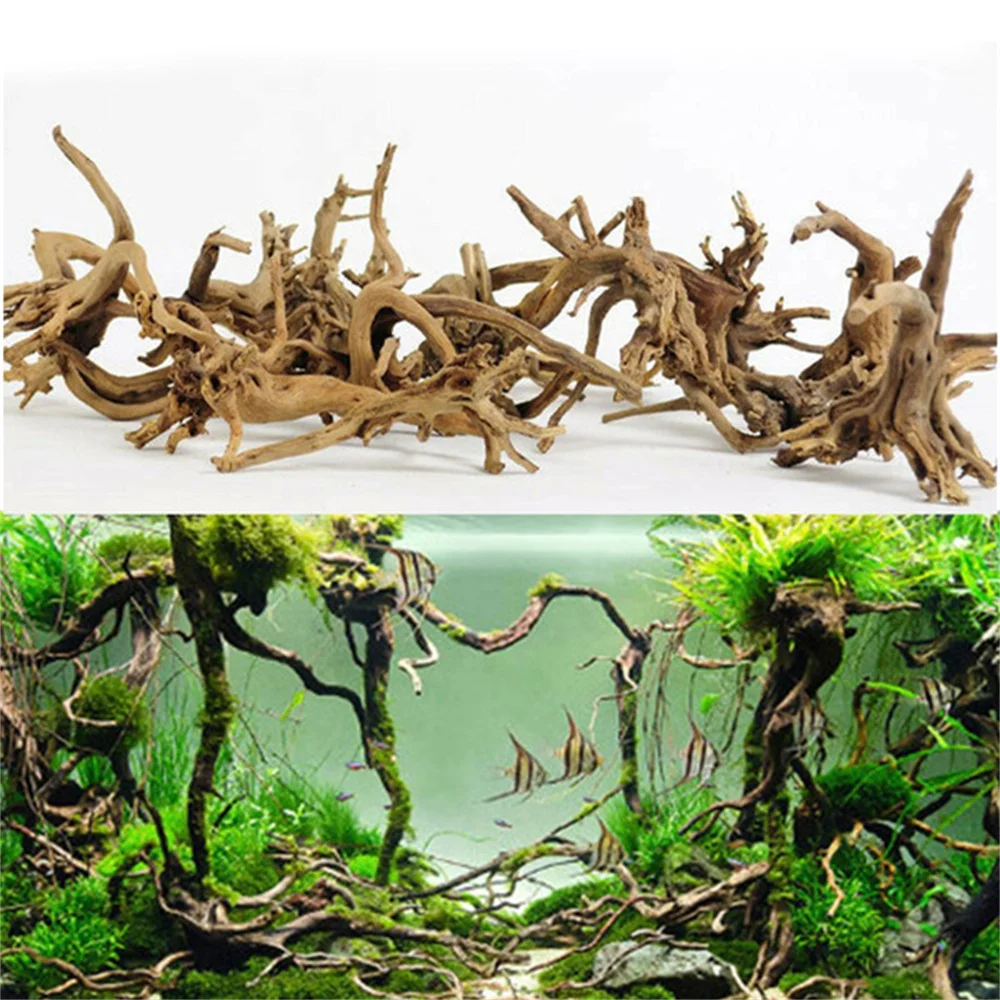 2PCS Wood Natural Tree Trunk Driftwood Aquarium Fish Tank Plant Decoration Ornament