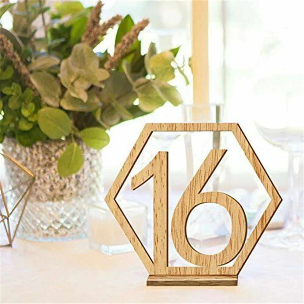 10Pcs 1-40 Numbers Wood Signs Wedding Hexagon Table Number Wooden Table Numbers Birthday Party Engagement Seat Sign Gift wooden wedding supplies
