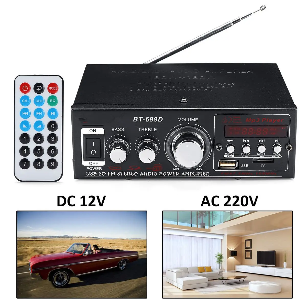 360 Вт 12 В/220 В мини-усилитель аудио bluetooth стерео усилитель мощности FM SD HIFI 2CH AMP домашний аудио музыкальный плеер Усилитель