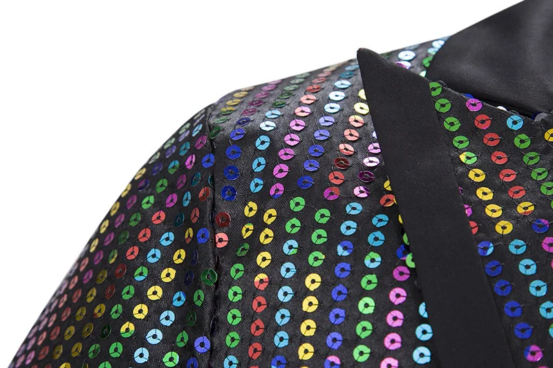2 Style Multi-color Shiny Sequins Thin Jacket One Button Slim Fit Sequined Casual Coat Stage Wear Male Singer Host Bar Costume