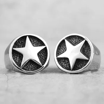 

316L Stainless Steel Lucky Pentagon Stars Men Rings Talisman Good Lucky Vintage Simple Biker for Men Boy Fashion Jewelry Gift