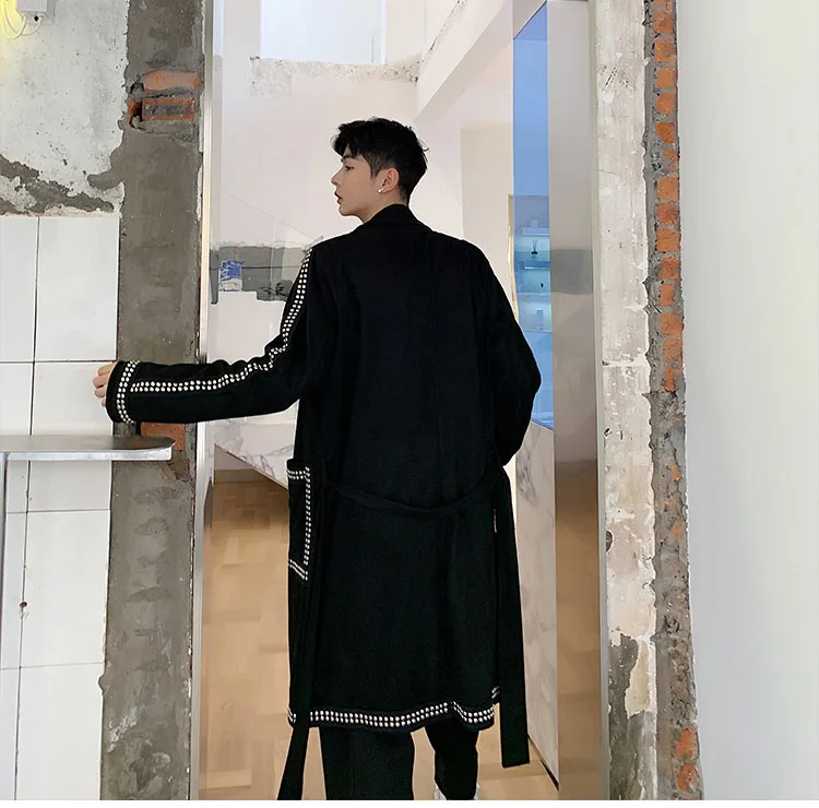 Мужской панк готический заклепки уличная хип хоп длинный Тренч Куртка Пальто Мужской винтажный Свободный Повседневный Кардиган ветровка пальто