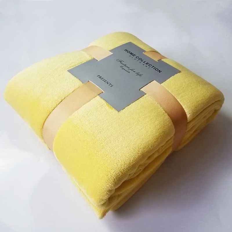 lemon Супер мягкое однотонное одеяло из кораллового флиса, фланелевое одеяло для дивана, s, для йоги, офиса, автомобиля, для использования, Осень-зима, уютное постельное белье - Цвет: lemon