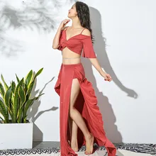 Сексуальный костюм с двумя боковыми разрезами для женщин, костюм для танцев, 2 предмета, профессиональная юбка для танцев, Модальная юбка с Uner Pant Red