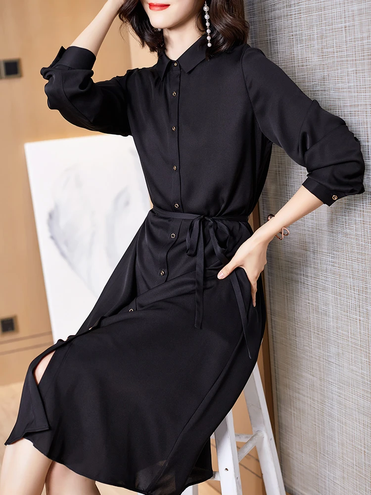 Black silk long sleeve dress Clearance