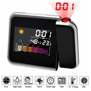 

LED Projection Alarm Clock Temperature Humidity Dual Alarms LCD Display Date Time Clock USB Charger Table Led Clock for Bedroom