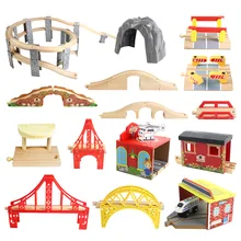 15 Styles Wooden Train Track Railway Bridge Accessories Variety Train With Compatible Kids Assembly Toys Tunnel Cross Bridge