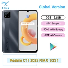 Global Version Realme C11 2021 New 2GB RAM 32GB ROM 5000mAh Battery 6.5"HD 8MP AI Camera 3 Card Slot  EU Charger Android 10 NFC