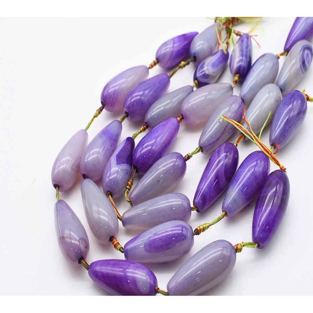 49x20mm Natural water drop Dream purple stripe Agate stone beads For DIY Bracelet Necklace Jewelry Making Strand 15
