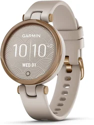 Garmin Lily, Small GPS Smartwatch with Touchscreen and Patterned Lens, Rose Gold and Light Tan