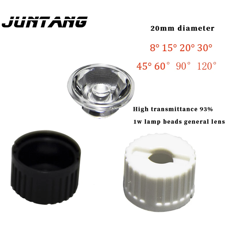 

50pcs LED lens 1W3W lumens lamp beads general lens outer diameter 20mm black and white with two-leg holder 8 ° ~ 120 °