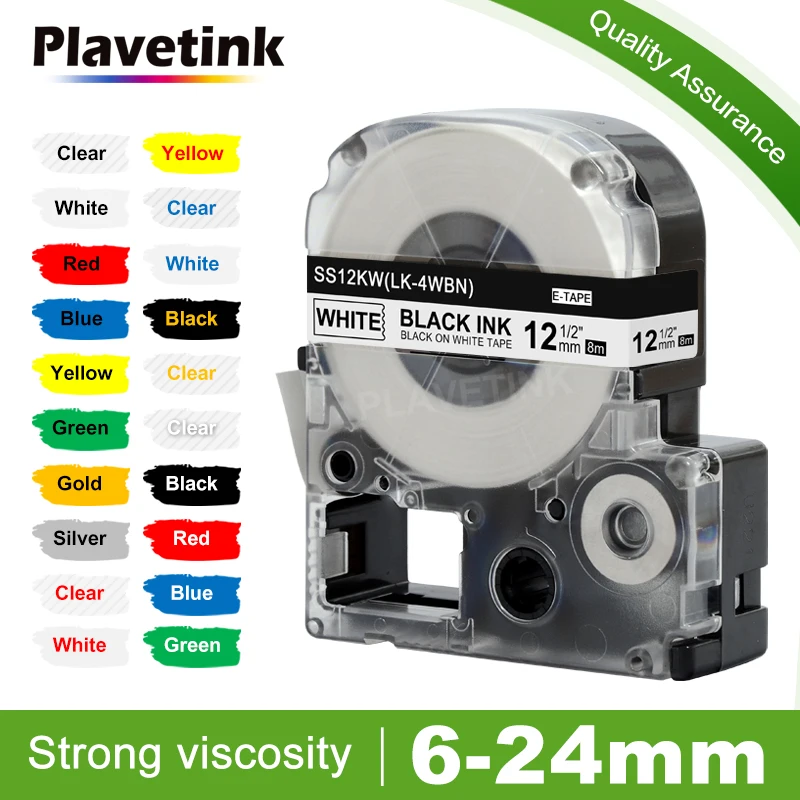 

Plavetink 1 PC Label Tape SS12KW Compatible for EPSON LW-300 LW-400 LW-600P LW-700 LC-4WBN9 Printer 12mm*8m Black on White Label