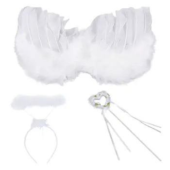 

3pcs White Angel Feather Wings Wand Halo Kids Fairy Costume Fancy for Cosplay