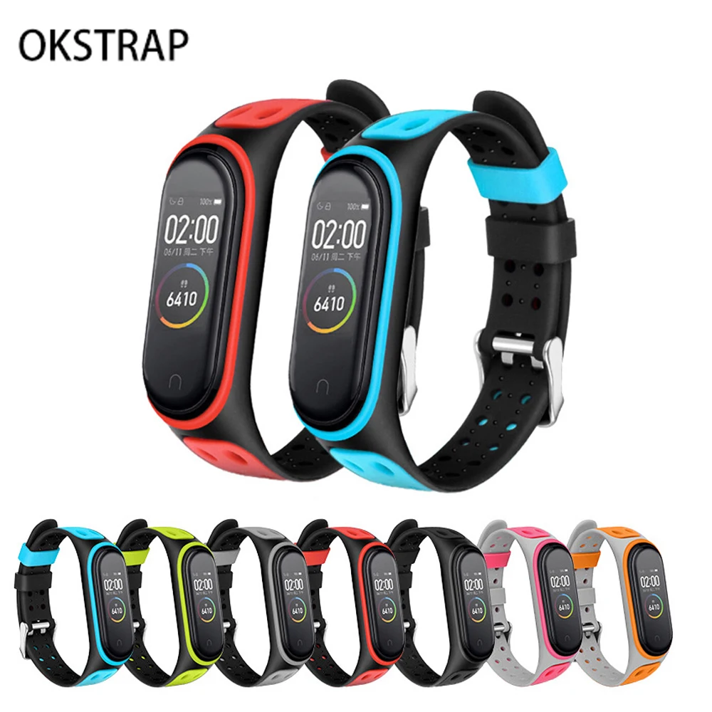 Ремешок силиконовый для Xiaomi Mi Band 3 4 5 спортивный дышащий сменный Браслет с пряжкой