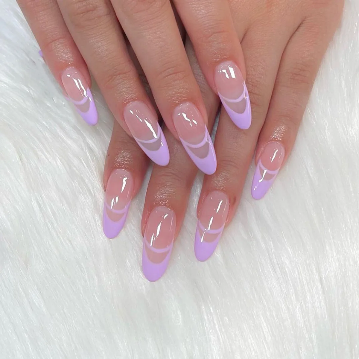 24pcs Fake Nails Light Purple French Designs Nude Color Long Round False  Nails Full Nail Art Tips Wholesale Drop Shipping - False Nails - AliExpress